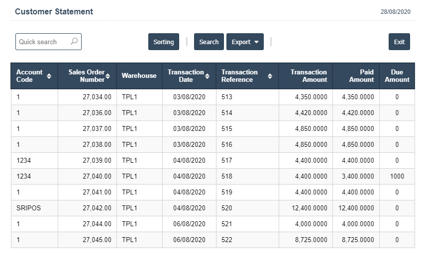 Customer Statements Export | Sri Software