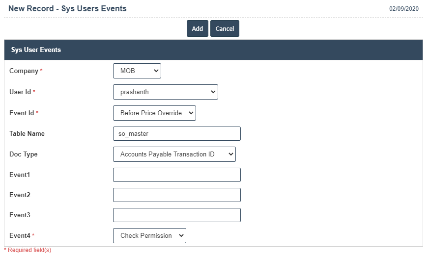 Users Event Access | Sri Software