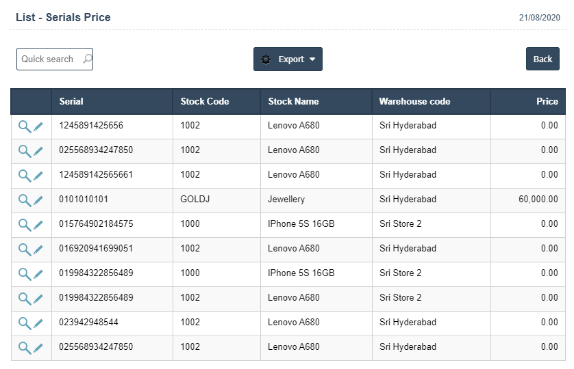 Serials Price List | Sri Software