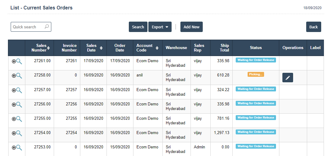 Current Sales Orders | Sri Software