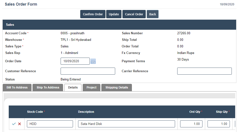 Current Sales Orders | Sri Software