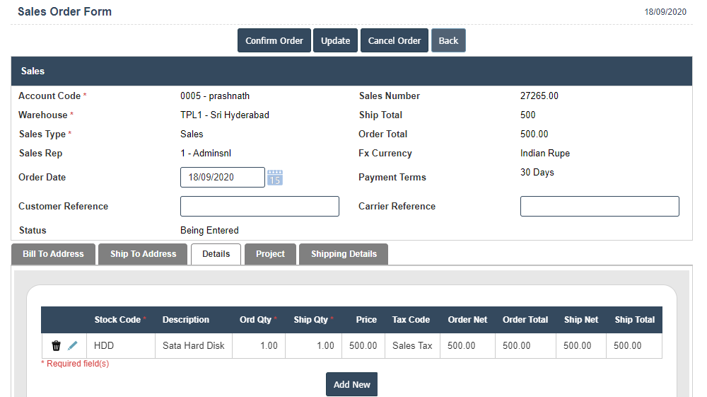 Current Sales Orders | Sri Software