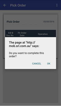 completed this order confirmation message