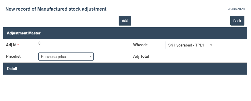 Adjust Manufacturing Stock | Sri Software